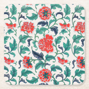 Posavasos Cuadrado De Papel Flores rojas