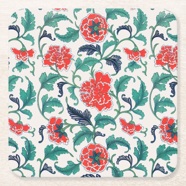 Posavasos Cuadrado De Papel Flores rojas (Anverso)
