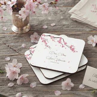 Posavasos Cuadrado De Papel Flores rosadas elegantes Flor de cerezo Acuarela