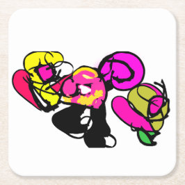 Posavasos Cuadrado De Papel Flores rosadas flamencos y alegría