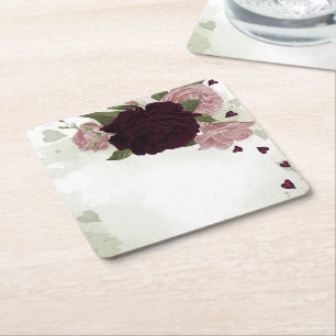 Posavasos Cuadrado De Papel flores rosas y de cabaré