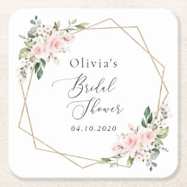 Posavasos Cuadrado De Papel Flores Rubor, flores rosas, boho, ducha de novias