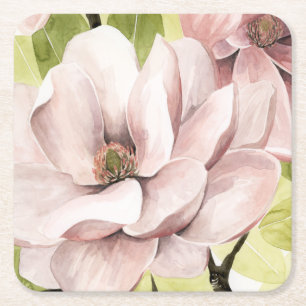 Posavasos Cuadrado De Papel Flores Rubor Magnolia