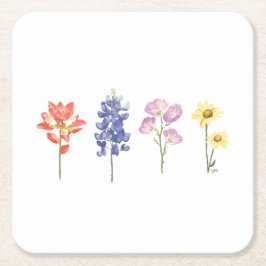 Posavasos Cuadrado De Papel Flores salvajes de Texas - Pincel indio, Bluebonne