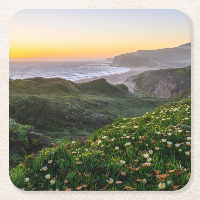 Posavasos Cuadrado De Papel Flores | Santa Cruz California (Anverso)