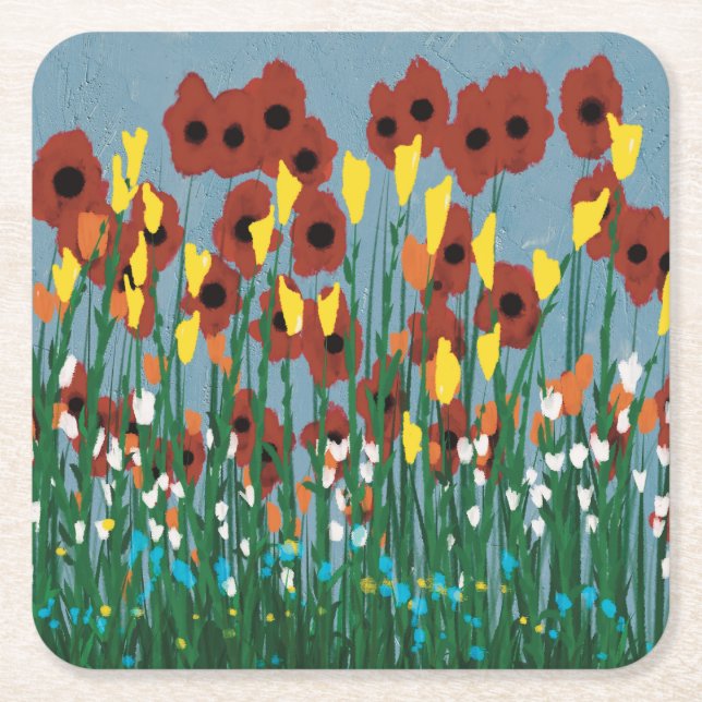 Posavasos Cuadrado De Papel Flores silvestres (Anverso)