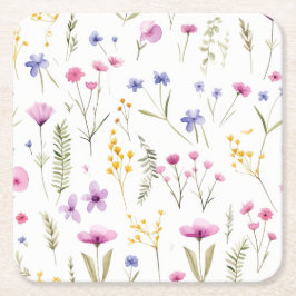 Posavasos Cuadrado De Papel Flores silvestres acuáticas de verano