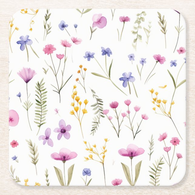 Posavasos Cuadrado De Papel Flores silvestres acuáticas de verano (Anverso)