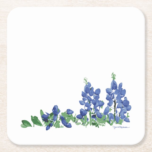 Posavasos Cuadrado De Papel Flores silvestres de Bluebonnet, flores de Texas (Anverso)