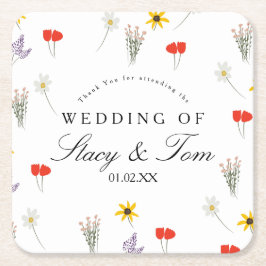 Posavasos Cuadrado De Papel Flores Silvestres Simples Agradecimiento de Boda D