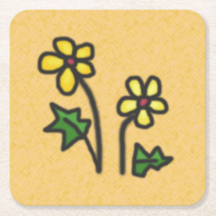 Posavasos Cuadrado De Papel Flores suaves amarillo