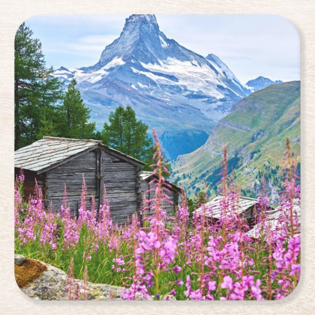 Posavasos Cuadrado De Papel Flores | Summer Matterhorn Suiza (Anverso)