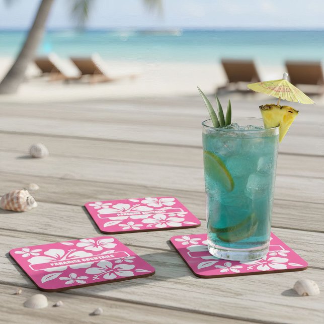 Posavasos Cuadrado De Papel Flores Tropicales De Playa Rosa (tropical pink beach coasters)