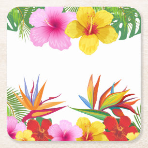 Posavasos Cuadrado De Papel Flores Tropicales Personalizadas Fiesta Hibisco