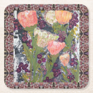 Posavasos Cuadrado De Papel Flores y bayas