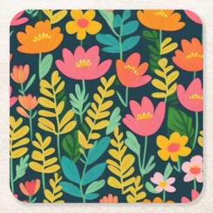Posavasos Cuadrado De Papel Flores y hojas de colores