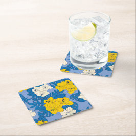 Posavasos Cuadrado De Papel flores y hojas de Hibisco