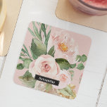 Posavasos Cuadrado De Papel Flores y nombre de color rosa pastel moderno<br><div class="desc">Flores y nombre de color rosa pastel moderno</div>