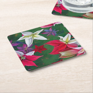 Posavasos Cuadrado De Papel Flores y pinos de Amaryllis