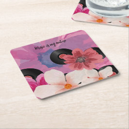 Posavasos Cuadrado De Papel Flores y vinilo