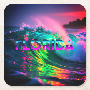 Posavasos Cuadrado De Papel Florida – Vibraciones de Ola de Neón