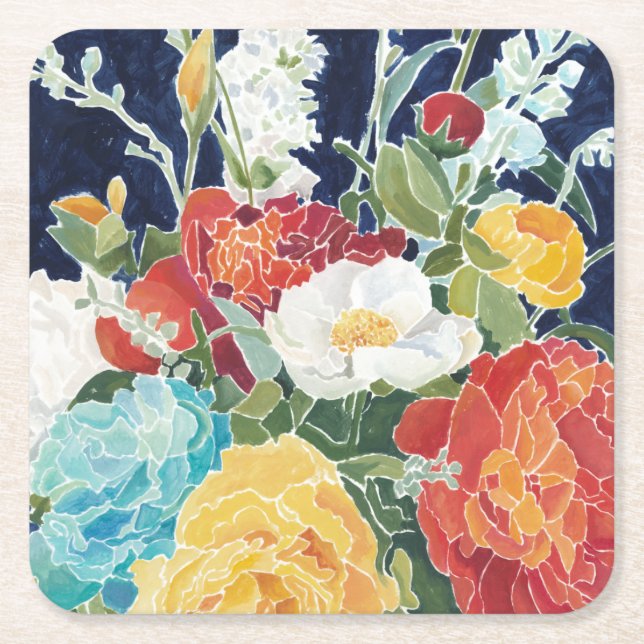 Posavasos Cuadrado De Papel Florines de medianoche (Anverso)