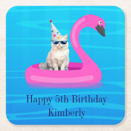 Posavasos Cuadrado De Papel Flotador de gato personalizado