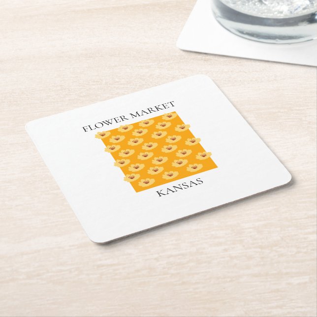 Posavasos Cuadrado De Papel Flower Market - Kansas (En perspectiva)