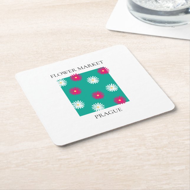 Posavasos Cuadrado De Papel Flower Market - Prague (En perspectiva)