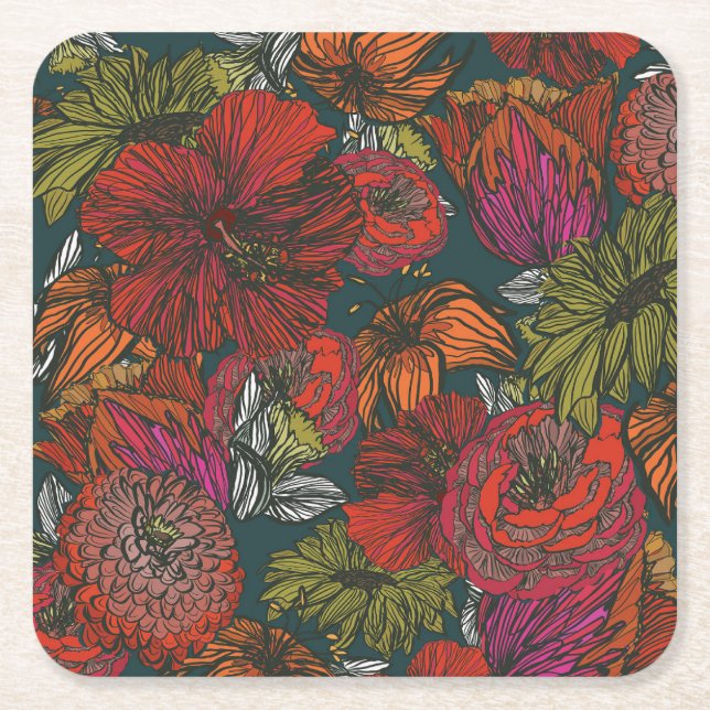 Posavasos Cuadrado De Papel Flower Medley (Anverso)
