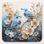 Posavasos Cuadrado De Papel Flowers and Birds<br><div class="desc">Flowers and Birds,  decorative illustration.</div>
