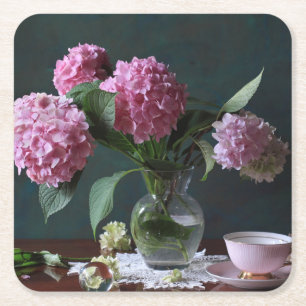Posavasos Cuadrado De Papel Flowers   Hydrangeas in Vase