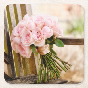 Posavasos Cuadrado De Papel Flowers   Pink Rose Bouquet