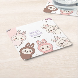Posavasos Cuadrado De Papel Fluffy Pastel Bunny Trending Birthday