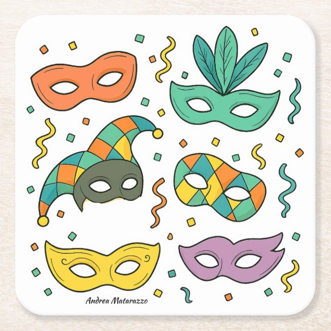 Posavasos Cuadrado De Papel Flying Masks (Anverso)