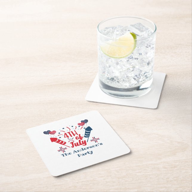 Posavasos Cuadrado De Papel Foco de fuego personalizado del 4 de julio Azul bl (In situ)