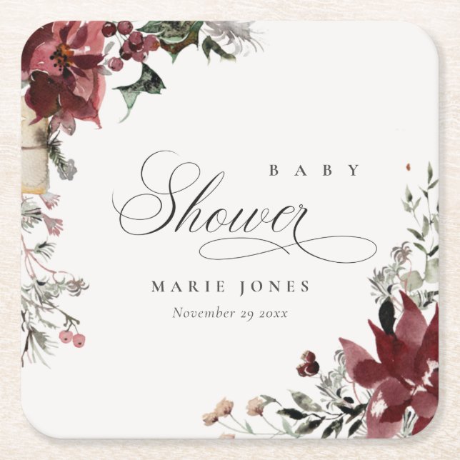 Posavasos Cuadrado De Papel Foliage Dusky Warm Winter Festiage Baby Shower (Anverso)