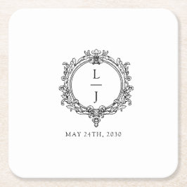 Posavasos Cuadrado De Papel foliage negro y blanco Crest boda