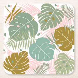 Posavasos Cuadrado De Papel Foliage Tropical - Monstera Y Patrón De Hojas De P