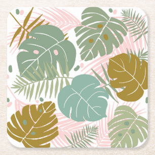Posavasos Cuadrado De Papel Foliage Tropical - Monstera Y Patrón De Hojas De P