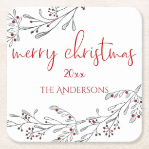 Posavasos Cuadrado De Papel Foliage y Berries navidades