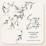 Posavasos Cuadrado De Papel Follaje botánico de hoja esbozada boda moderno<br><div class="desc">El follaje botánico de hoja esbozada boda moderna salva la tarjeta de fecha. Diseño moderno y abstracto de diseño clásico a mano. Parte de una colección.</div>