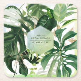 Posavasos Cuadrado De Papel Follaje tropical monstera variado