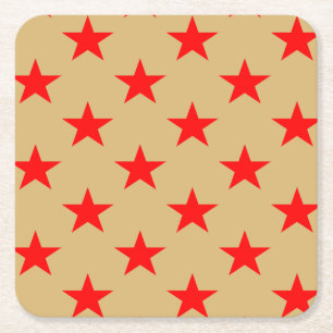 Posavasos Cuadrado De Papel Fondo Beige Y Estrellas Rojas