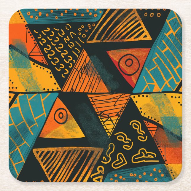 Posavasos Cuadrado De Papel Fondo colorido con motivos africanos (Anverso)