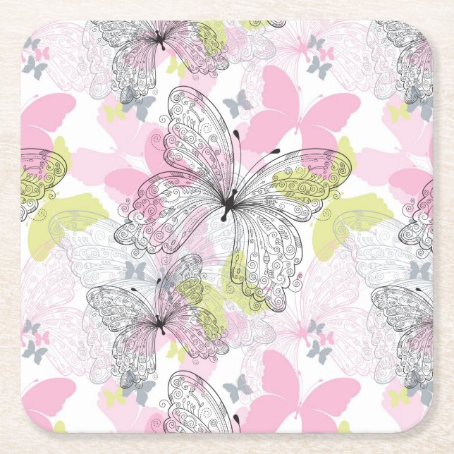 Posavasos Cuadrado De Papel Fondo con la mariposa (Anverso)