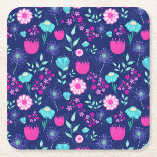 Posavasos Cuadrado De Papel Fondo con patrón floral lindo