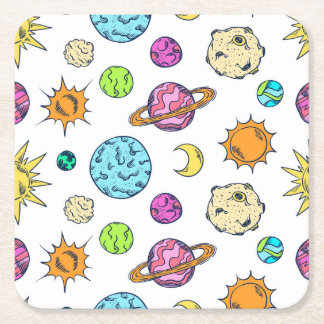 Posavasos Cuadrado De Papel Fondo cósmico de Doodles espaciales