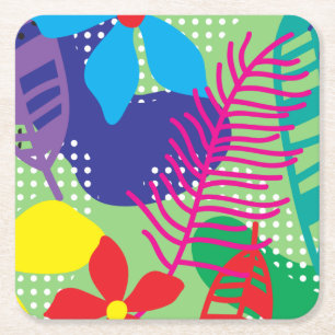 Posavasos Cuadrado De Papel Fondo de flores coloridas