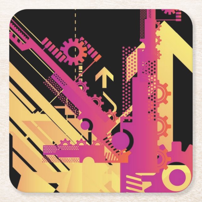 Posavasos Cuadrado De Papel Fondo de semitono técnico 7 (Anverso)